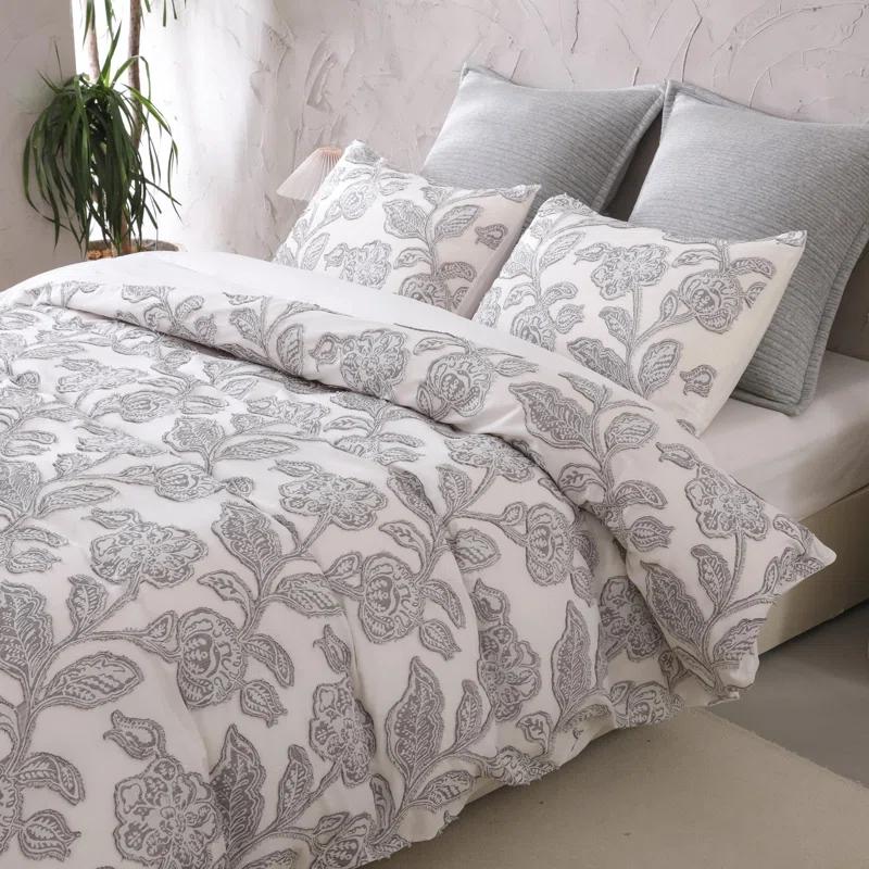 MeadowPark Cotton Clipped Jacquard Jacobean Floral Duvet Cover Set