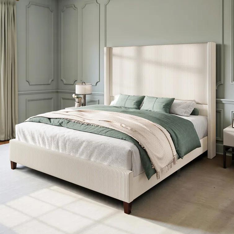 Willa Arlo™ Interiors Dunwoody Upholstered Wingback Queen Size Platform Bed,Cream