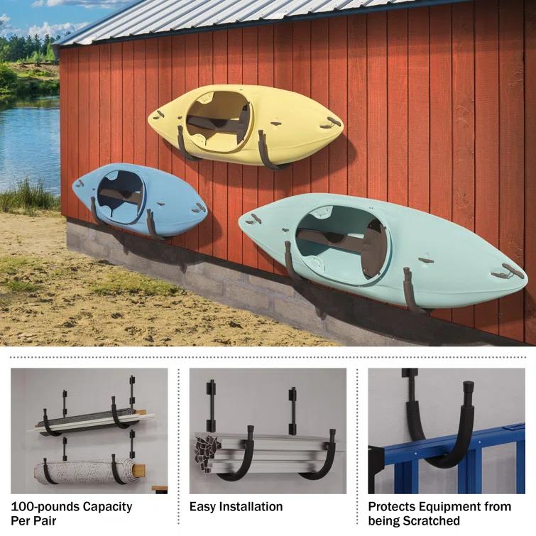 Pentagon Tool Rad Sportz Kayak Storage Rack - 100lb Capacity Kayak Wall Mount Hangers for Paddleboards, Surfboards, or Snowboards - For Garage or Shed 2030 Kayak Wall Hangers