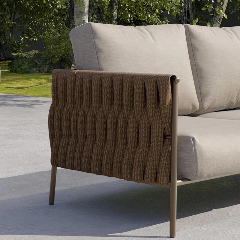 EAST OAK Patio Furniture Set 5 Pieces Sofa with Two Round Coffee Table  and Waterproof Thick Cushion Deep Seating