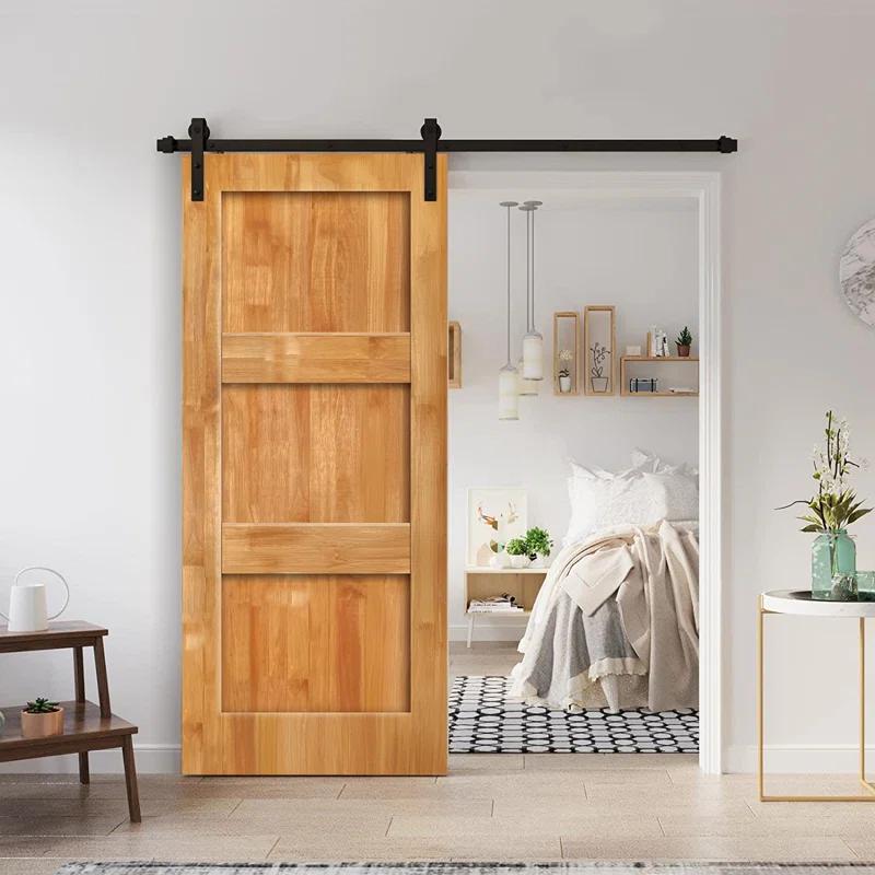 Calhome 3 Panel Shaker Stained Pine Wood Interior Sliding Barn Door with Hardware Kit