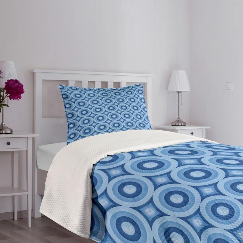 Ambesonne Ambesonne Blue Bedspread Set Retro Pattern Revival Tile Blue Pale Blue