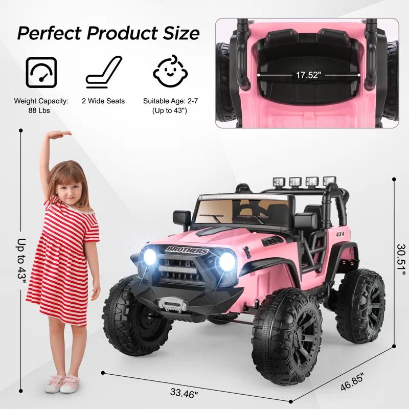 Ancheer 24V 2 Seater Ride On Car Jeep For Big Kids, Ride On Toys UTV With Parent Remote, LED Lights, Spring Suspension, Bluetooth, Music, USB, MP3