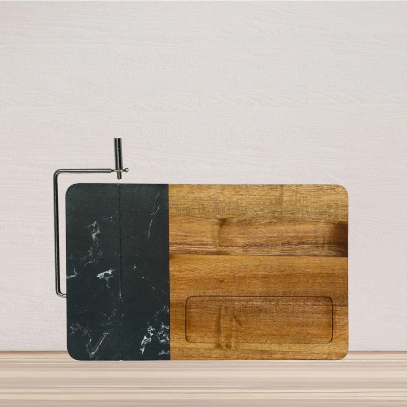 Creative Gifts International Marble and Acacia Wood Board with Slicer