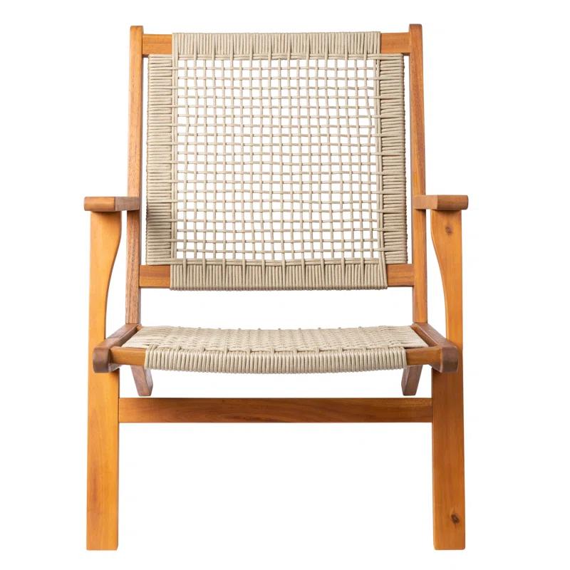 Balkene Home Patio Sense Vega Natural Stain Chair ,Acacia Wood Construction ,Woven Web Seat- Navy Blue Cording
