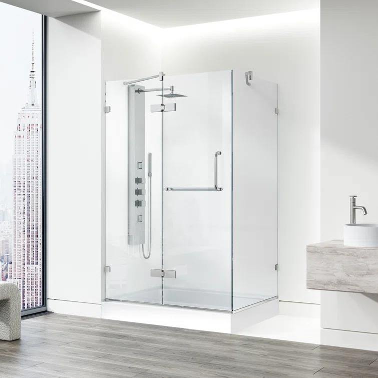 VIGO Monteray 48" W x 32" D x 79" H Hinged Frameless Shower Enclosure with 3/8 Clear Glass & Base VG6011BNCL48WL