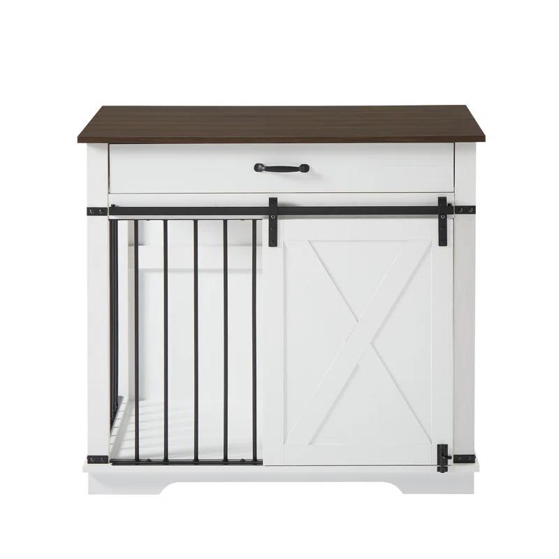 Tucker Murphy Pet™ 37.8''W Modern Dog Crate Furniture With Drawer And Sliding Door