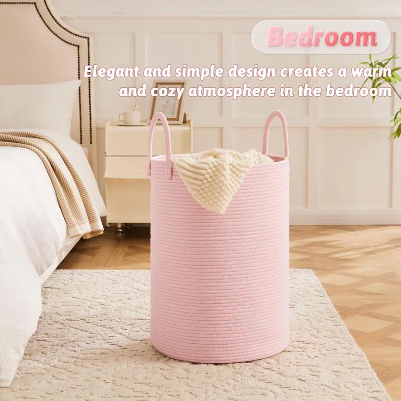 Beachcrest Home™ 60L Woven Cotton Rope Laundry Basket For Dirty Clothes In Bathroom And Living Room