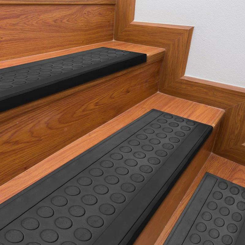Ottomanson Waterproof, Low Profile Non-Slip Indoor/Outdoor Black Rubber Stair Treads, 10 in. x 25.5 in. & Reviews | Wayfair