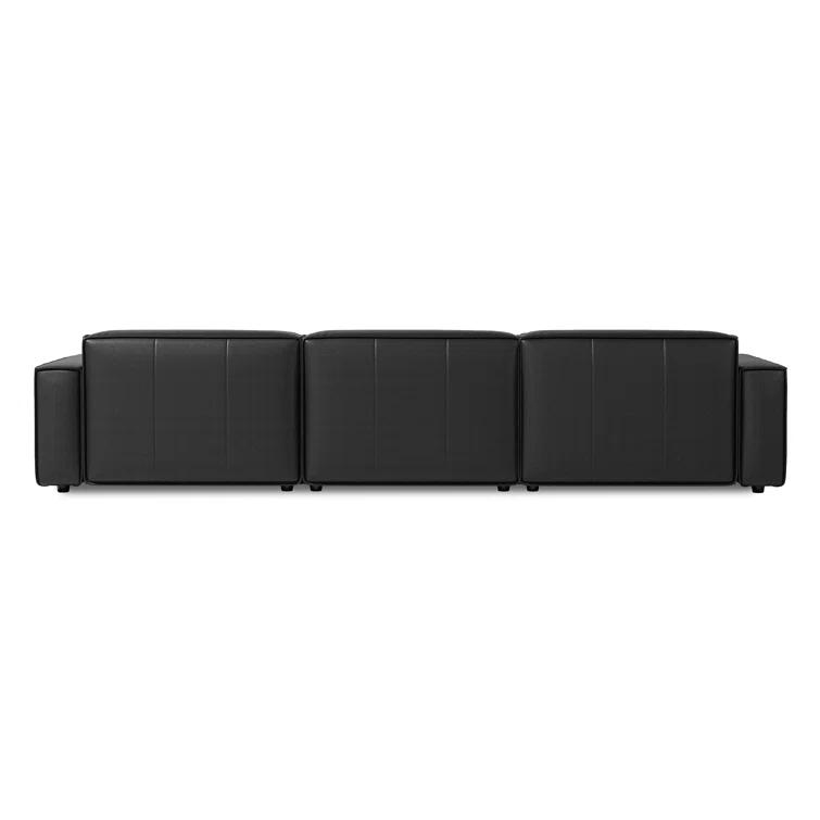 Hokku Designs Hamall Valencia Nathan Full Aniline Leather Modular Sofa With Down Feather, Three Seats, Black Color
