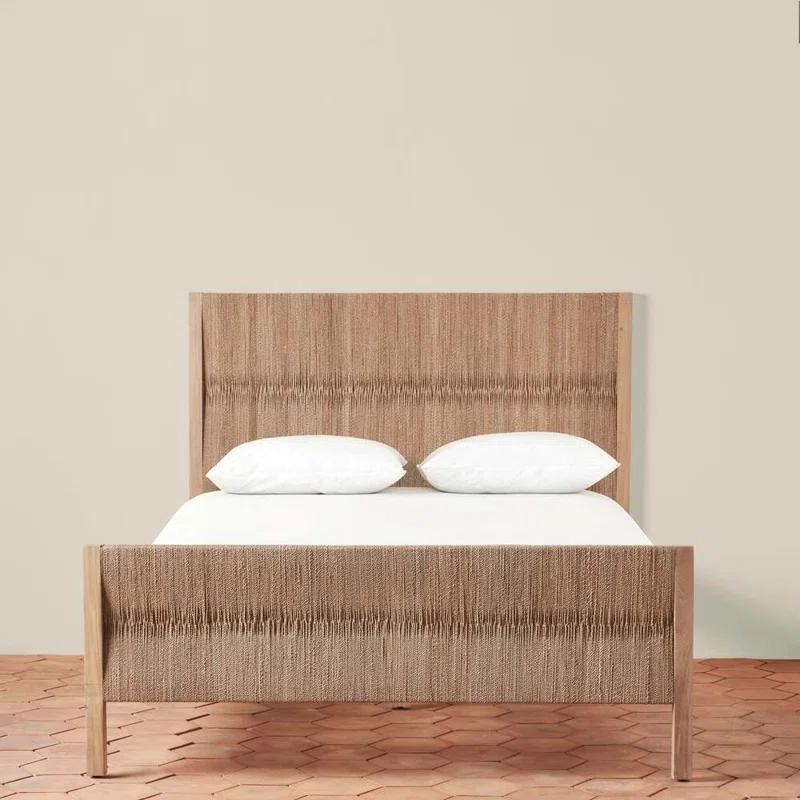 Muar Abaca Rope Queen Bed with Whitewash Wood Frame