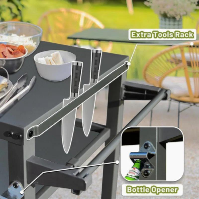 GZMWON 3-Shelf Outdoor Grill Table, Grill Cart Outdoor With Wheels, Pizza Oven Table And Food Prep Table, Blackstone Table Grill Stand Blackstone Griddle Outside BBQ