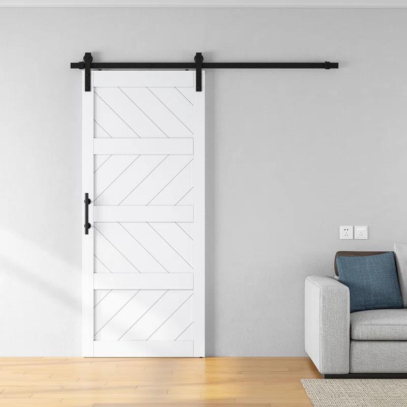 LDB_BUILDING Manufactured Paneled Wood Prefinished Barn Door with Installation Hardware Kit