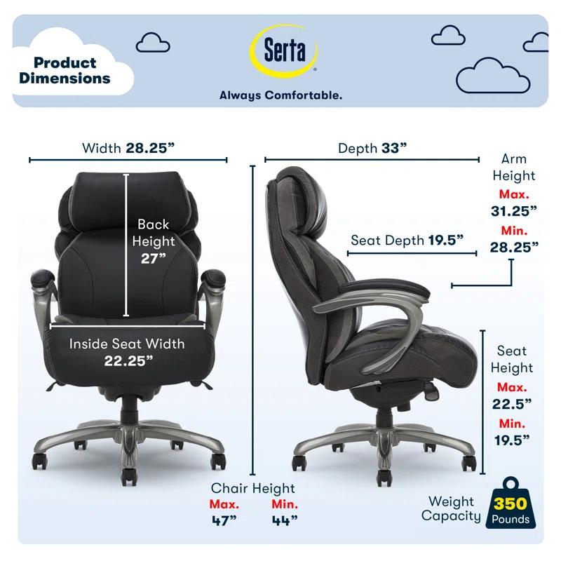 Serta Serta Jackson Big and Tall Executive Office Chair with AIR Technology and Smart Layers