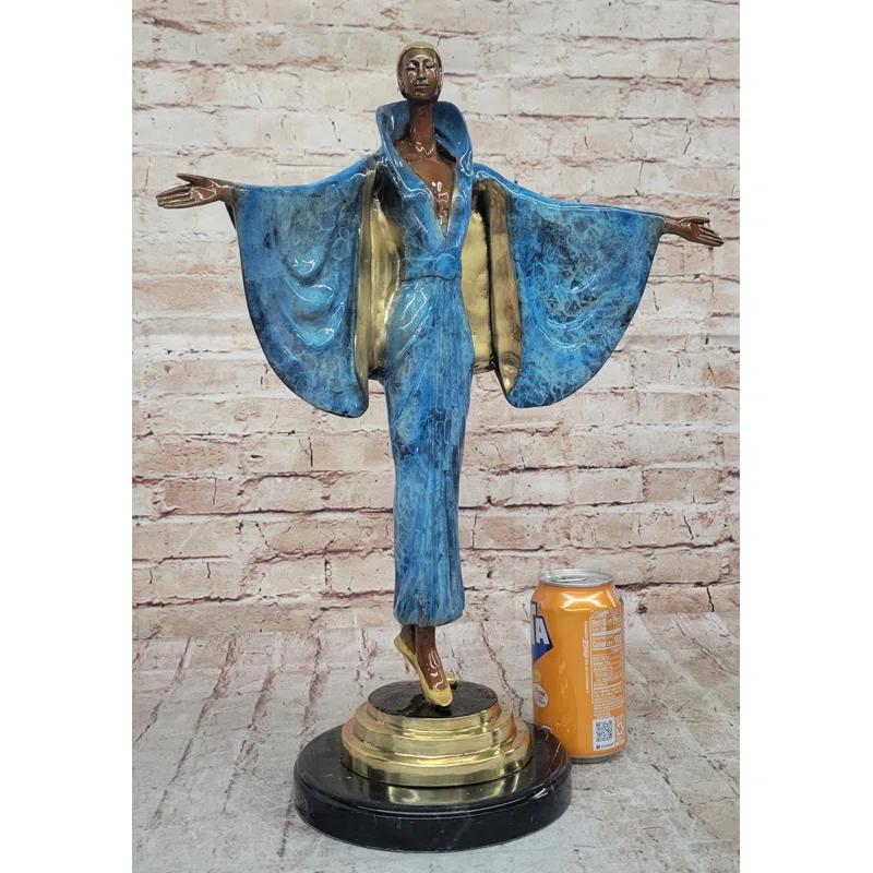 Red Barrel Studio® Nikel Julius Erte Art Deco Bronze Fashion Model Showgirl Sculpture Statue Glazed Patina 19" x 15"
