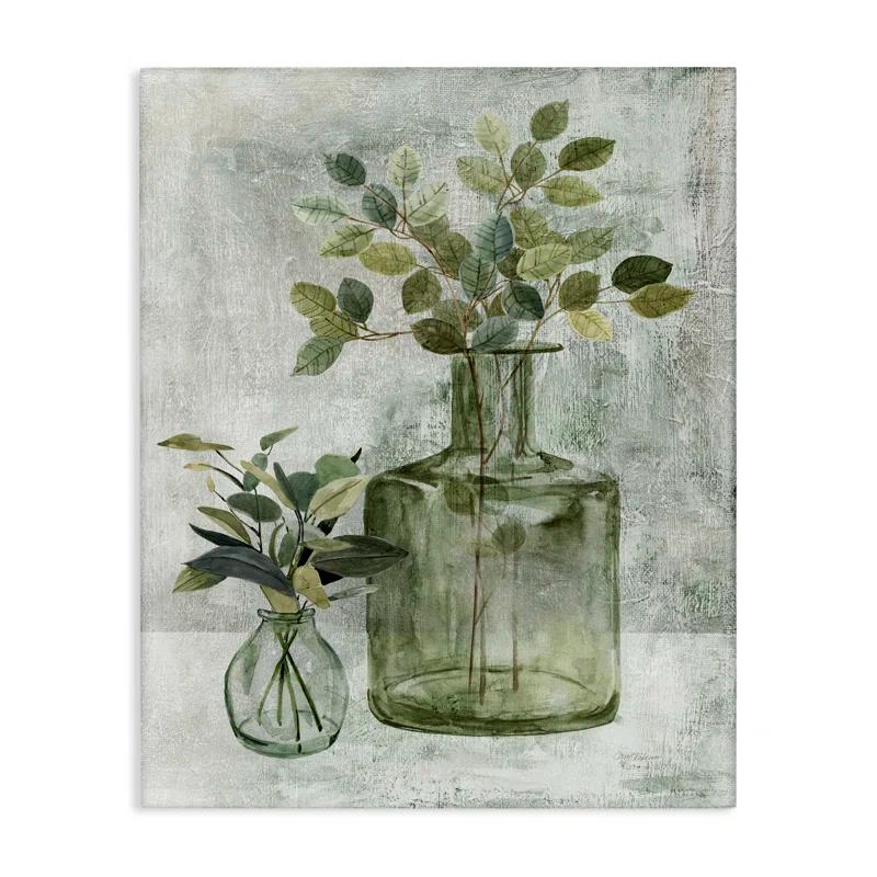 Stupell Industries Herbal Plants Green Leaves Country Vase Rustic Painting Oversized Wall Plaque Art By Carol Robinson
