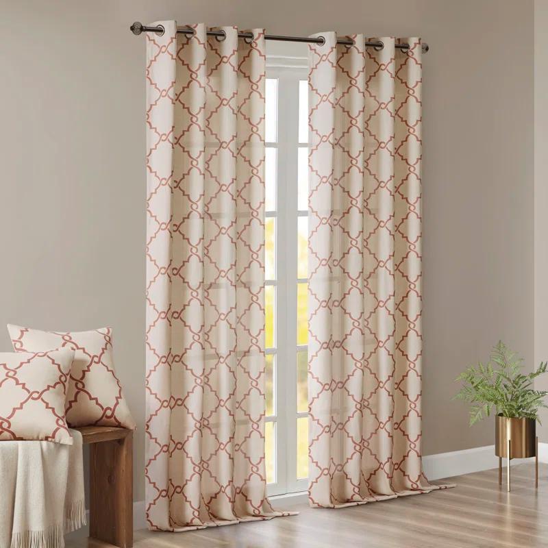 Madison Park Fretwork Print Grommet Top Single Window Curtain Panel