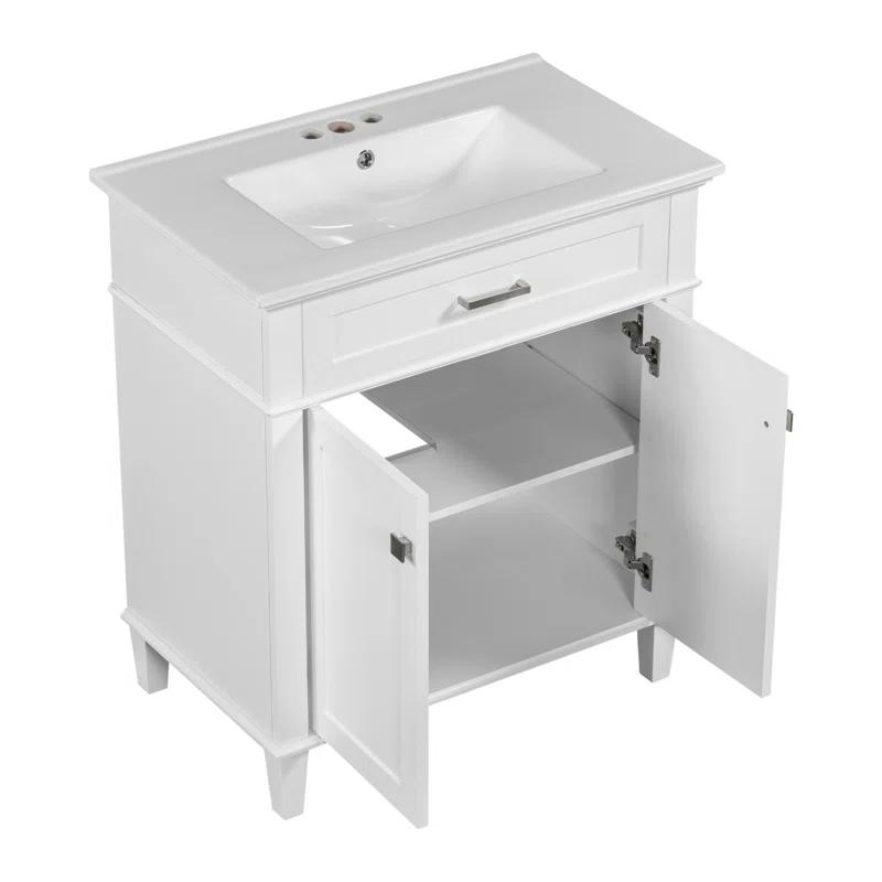 Tryimagine 30-Inch Bathroom Vanity With Ceramic Basin,  Soft Close Door And Adjustable Shelves