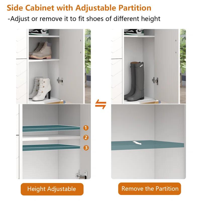 Everly Quinn Shoe Storage Cabinet, Free Standing Shoe Organizer with 3 Flip Drawers and Side Cabinet