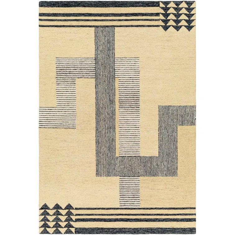 Rectangle Uptown Geometric Handmade Tufted Wool Area Rug in Black