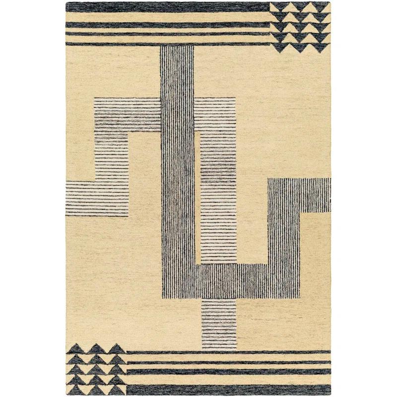 Rectangle Uptown Geometric Handmade Tufted Wool Area Rug in Black