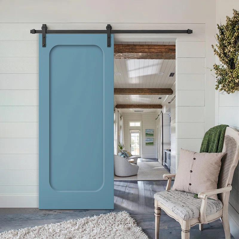 Calhome Curved 1 Panel Shaker Painted Composite Modern Interior Sliding Barn Door with Hardware Kit
