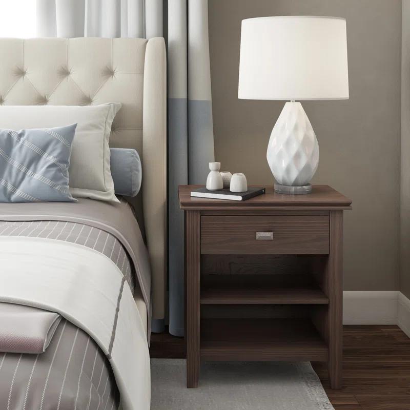 Simpli Home Artisan 24"W Solid Wood Nightstand with Drawer and Shelves