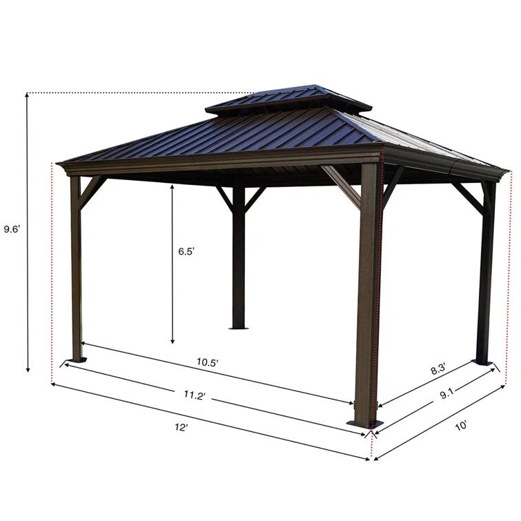 Kozyard Alexander 10?x12? Dark Brown Double Roof Hardtop Gazebo with Curtain and Mosquito Netting