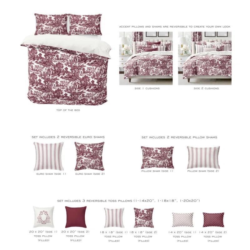 Au Village Toile Merlot  Cotton Duvet Cover Set 8 Piece