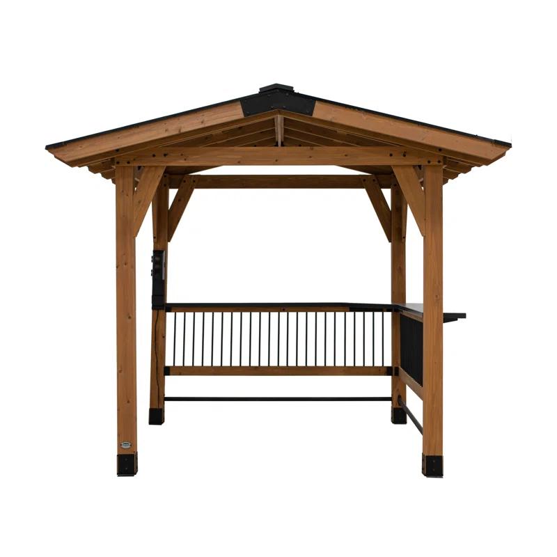 Backyard Discovery Backyard Discovery Granada 10' x 9' Cedar Wood Outdoor BBQ Grill Gazebo with Hardtop Galvanized Steel Roof and Bar Tops