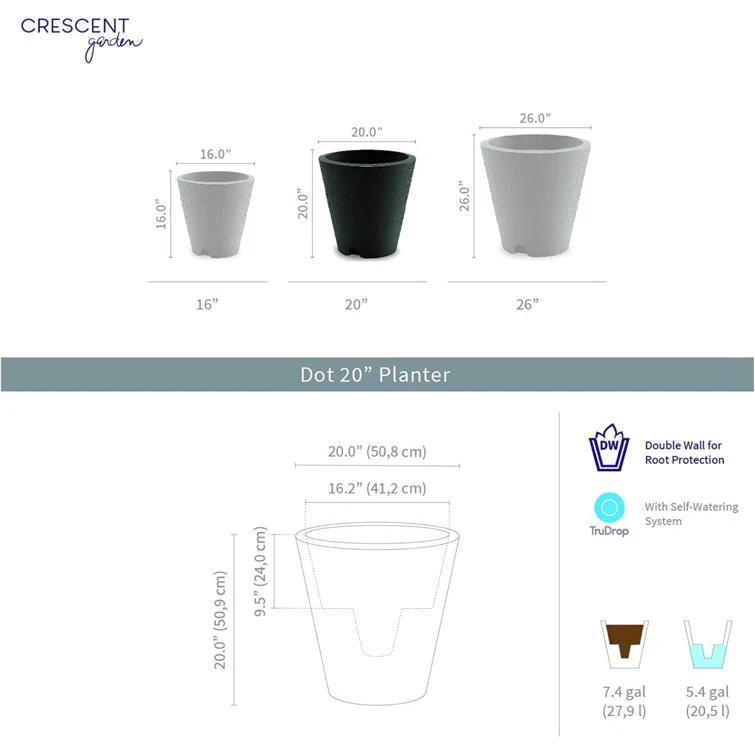 Crescent Garden Self-Watering Dot TruDrop Plastic Pot Planter