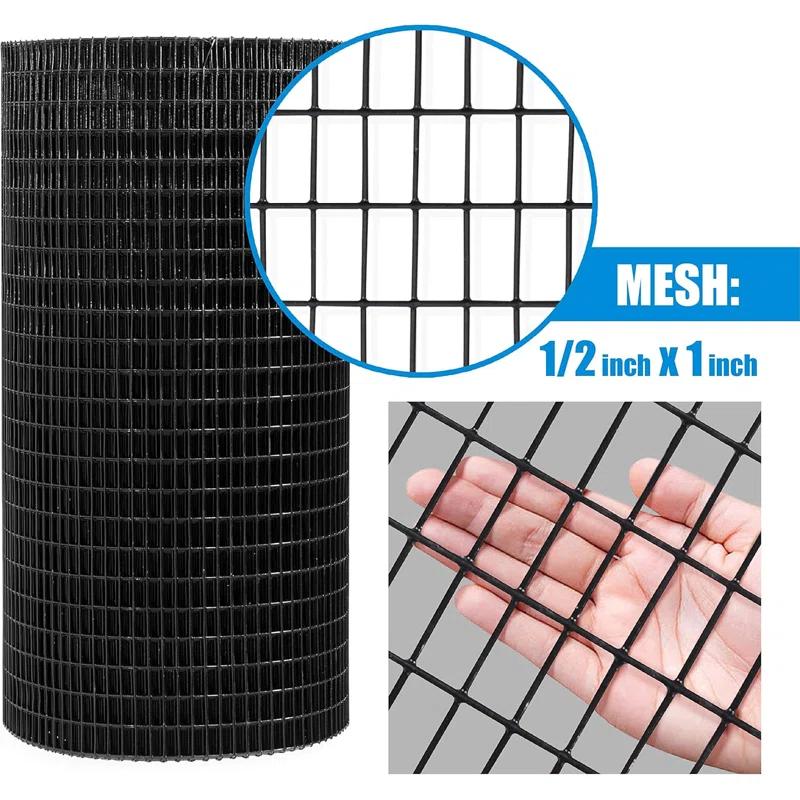 Fencer Wire Fencer Wire 16 Gauge Black Vinyl Coated Welded Wire w/ Mesh Size 0.5 inch X 1 inch, Multiple Sizes