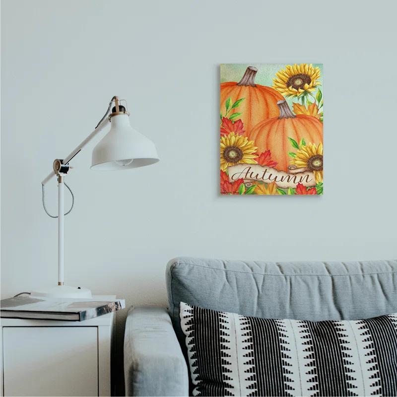 Stupell Industries " Autumn Pumpkins With Sunflowers Red Leaves " by Sheri Hart