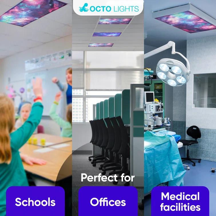 Octo Lights Fluorescent Light Covers For Ceiling Lights - Magnetic Classroom Light Filters - Astronomy