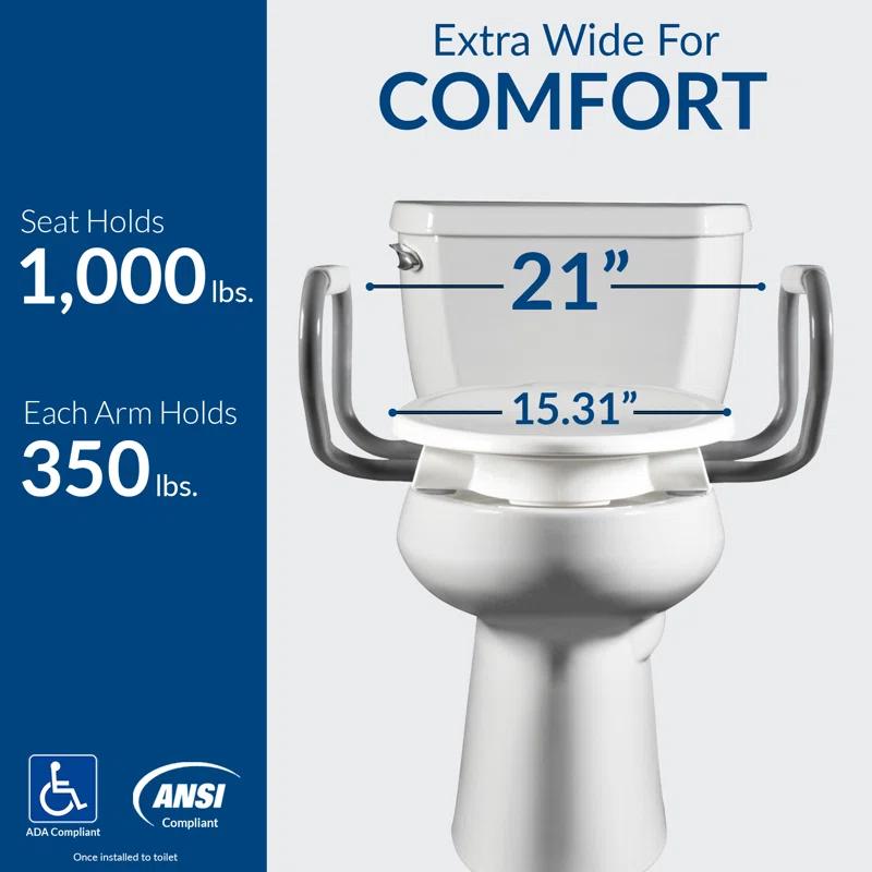 Bemis Assurance 3" Raised Toilet Seat with Handles and Bidet Attachment, Secure Hinges, Elongated, White 7YE85320H20 ARM