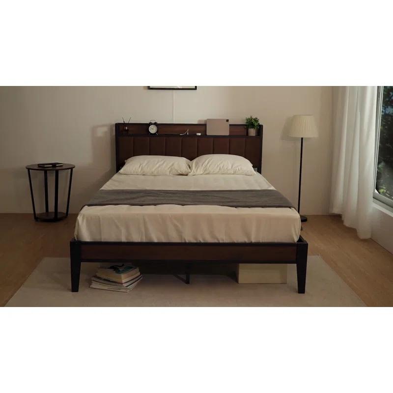 Ebern Designs Upholstered Bed Frame with Charging Station and Storage Headboard