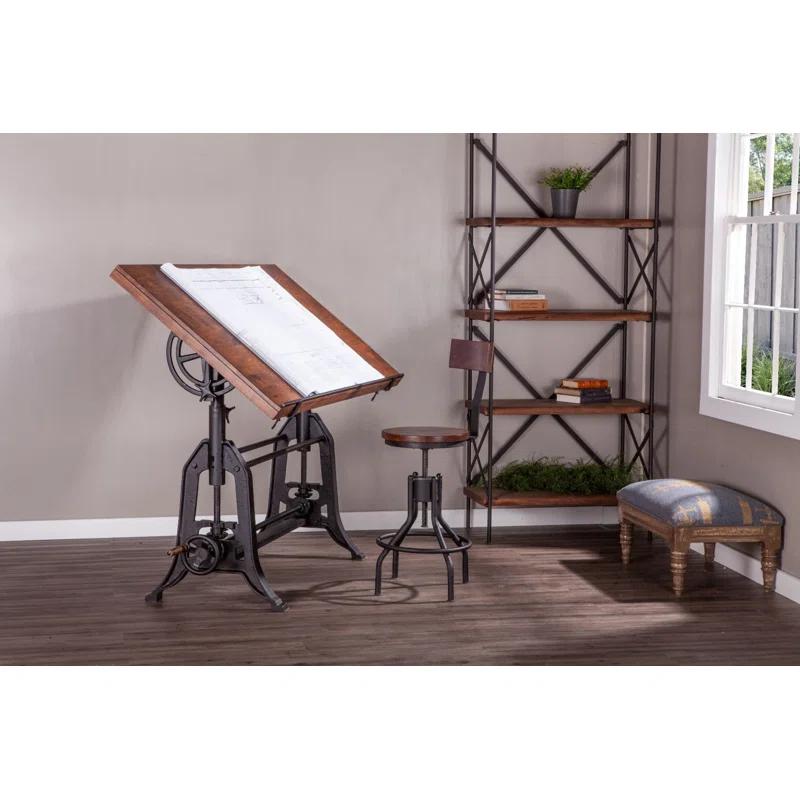 Williston Forge Hackett Adjustable Solid Wood Top Metal Base Drafting Table