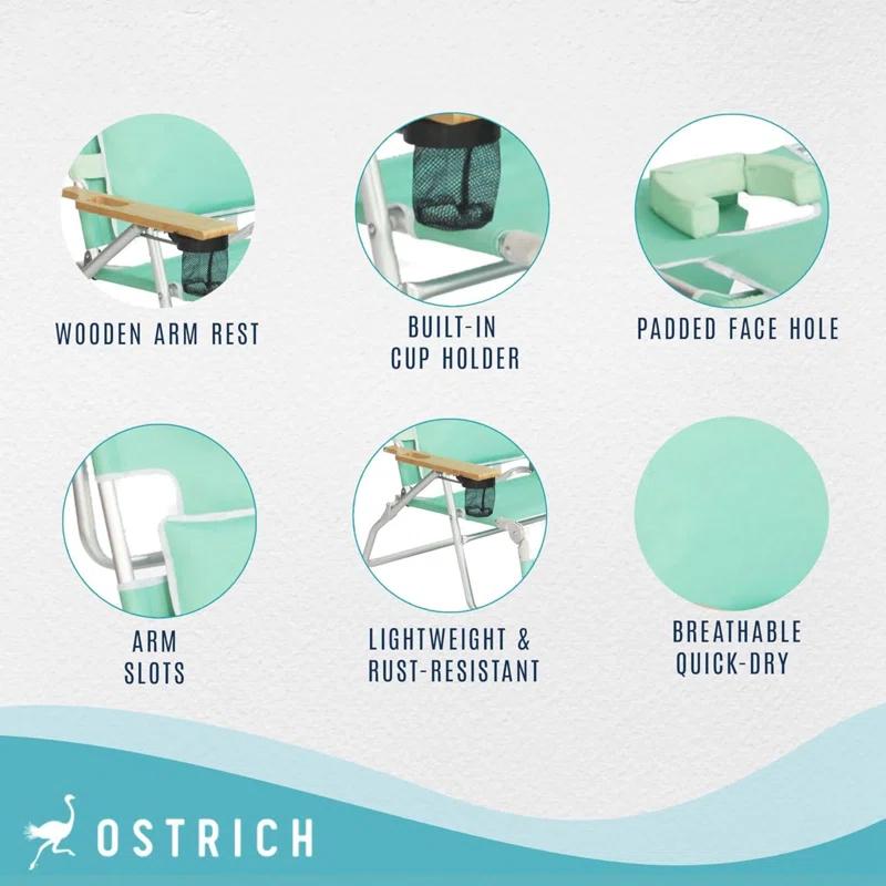 Ostrich Ostrich Deluxe Padded Lightweight Portable Adjustable Outdoor Reclining Folding Chair with Footrest