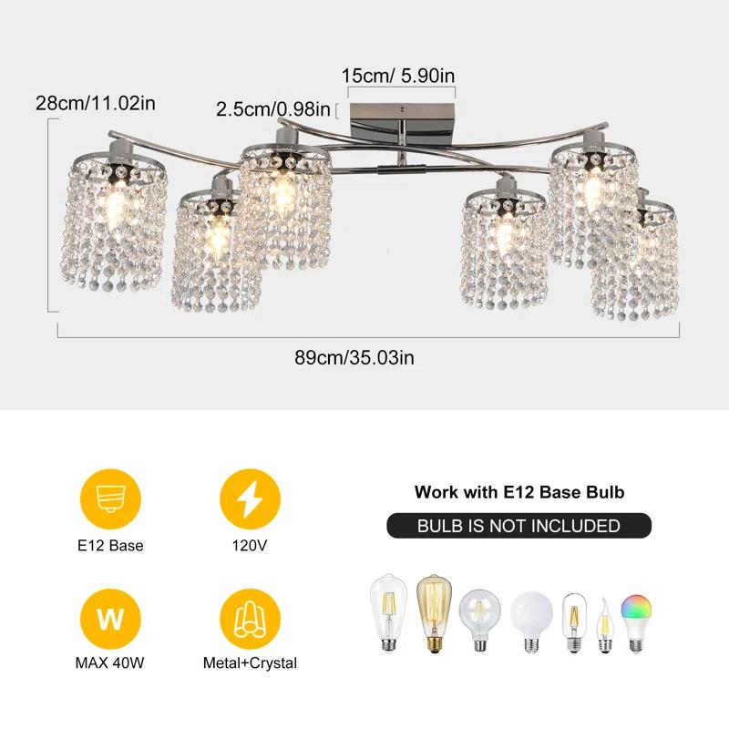 Mercer41 6 - Light 35.03" Dimmable Crystal Flush Mount