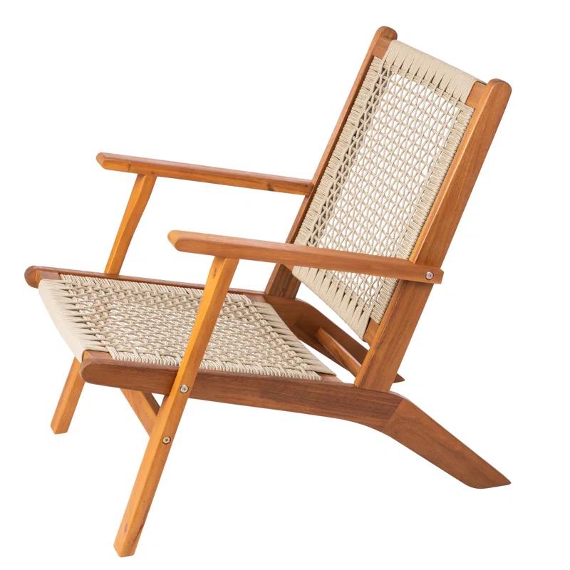 Balkene Home Patio Sense Vega Natural Stain Chair ,Acacia Wood Construction ,Woven Web Seat- Navy Blue Cording
