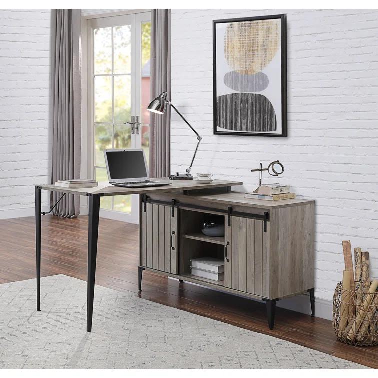 ExpressThrough L-Shaped Metal Base Writing Desk with Power Outlet