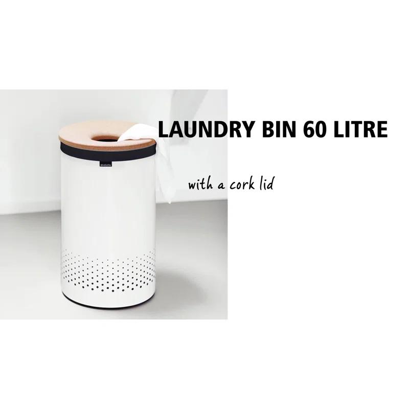 Brabantia 16-Gallon White Laundry Bin with Cork Lid