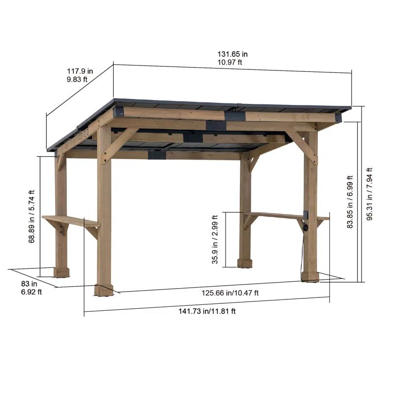 Sunjoy Sunjoy Wooden Grill Gazebo 10 ft. x 12 ft. Outdoor Cedar Frame BBQ Gazebo, Backyard Hot Tub Gazebo with Metal Hardtop Roof, Exclusive PowerPort and Bar Shelves