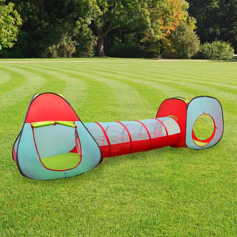 Hey! Play! 4-Piece Kids Pop-Up Tent, Cube, and Tunnel Set for Indoor and Outdoor Use Colorful Playhouse with Carrying Case