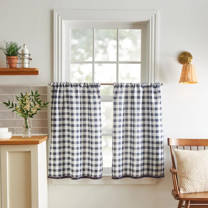 Chickens Light Filtering Rod Pocket Kitchen Curtain Valance and Tiers Set in Navy/White