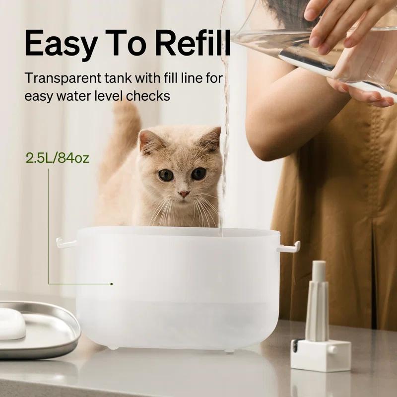 UNIVERSAL WINDOW SOLUTIONS Cat Water Fountain With Wireless Pump, 2.5L/84Oz Pet Water Fountain For Cats Indoor Stainless Steel, Cat Water Dispenser With Two Flow Modes, Pat Fountain For Drinking Easy Clean, BPA-Free