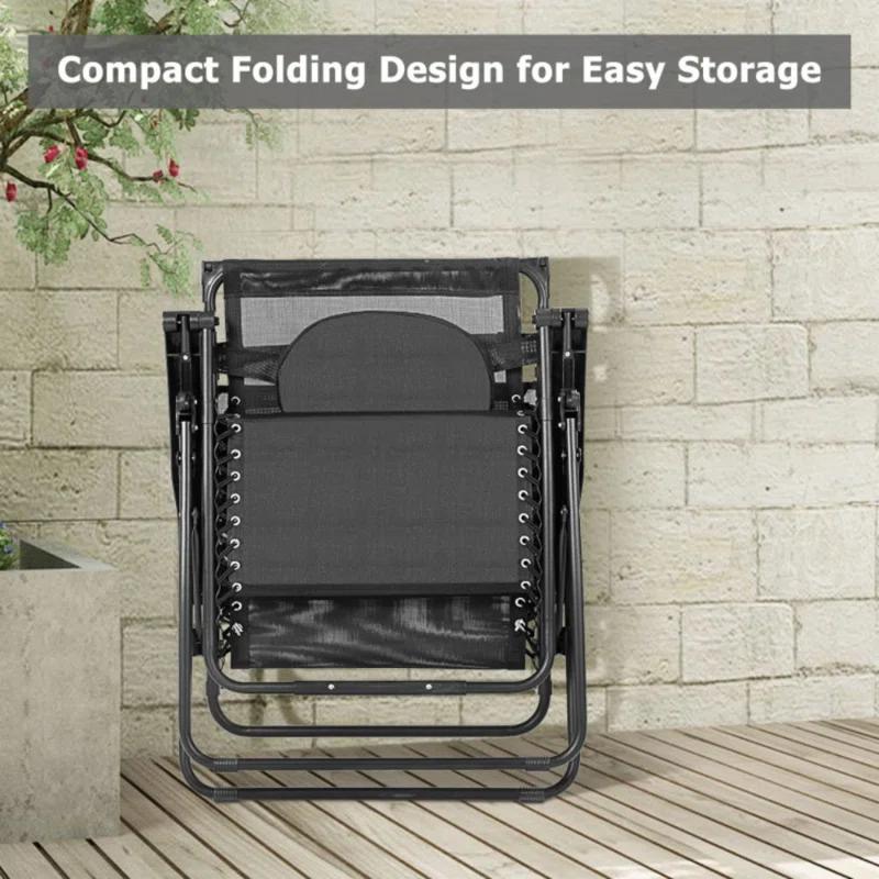 Arlmont & Co. Outdoor Folding Recliner Lounge Chair with Shade Canopy And Cup Holder