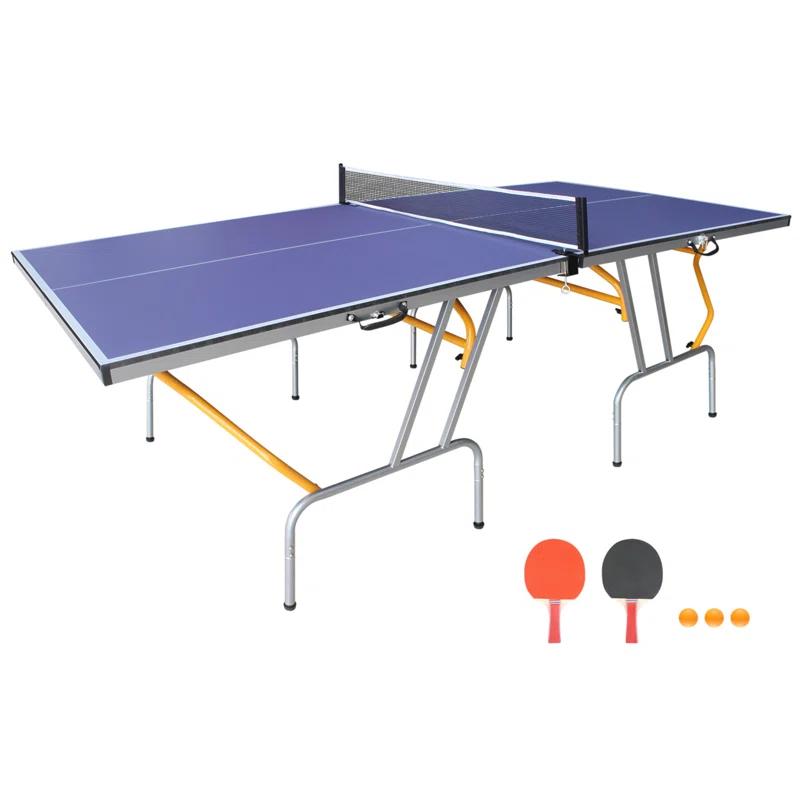 HLILish 8Ft Mid-Size Table Tennis Table Foldable & Portable Ping Pong Table Set For Indoor Games With Net, 2 Table Tennis Paddles And 3 Balls