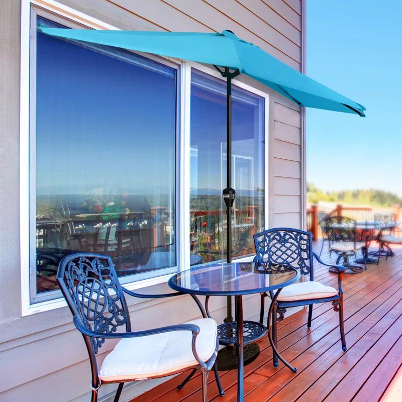 Pure Garden Summertime Umbrellas 3 Half Umbrella Outdoor Patio Shade - 9' Patio Umbrella with Easy Crank - Small Canopy for Balcony, Table, or Deck by Pure Garden