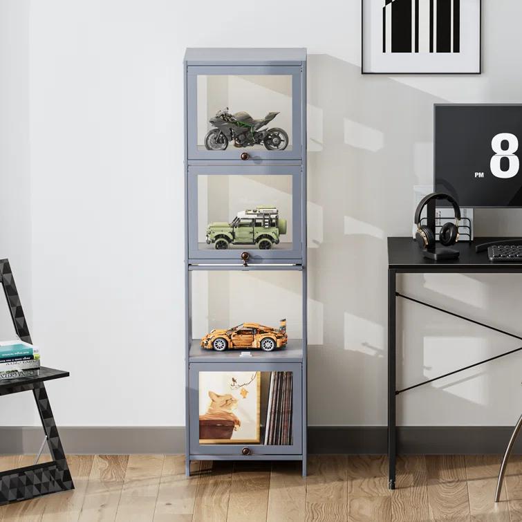 Magshion Modern 55" 4-Tier Transparent Display Cabinet Floor Standing Showcase With Flip-Up Door, Ideal For Living Room, Bedroom, Or Office Curio Collection
